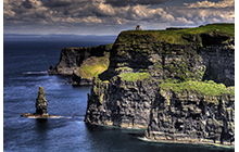 The Cliffs are 214m high at the highest point and range for 8 kilometres over the Atlantic Ocean on the western seaboard of County Clare